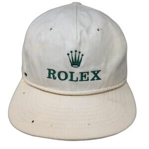 Texace Trucker Hat White Rolex Logo Rope Brim Green Underbrim Made USA Vintage